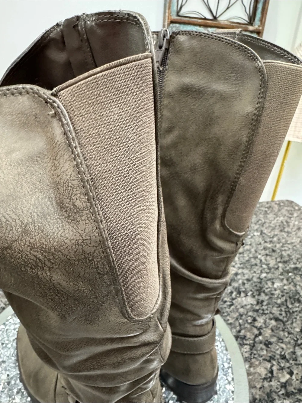 Mossimo Slouchy tall riding Taupe Boots with Side Buckle 8.5